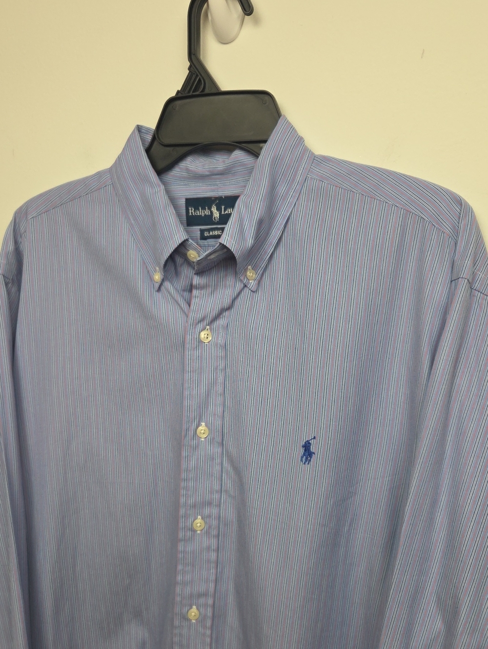 Ralph Lauren Classic Fit Men's Cotton Light Blue Striped Button-Down Shirt - 16